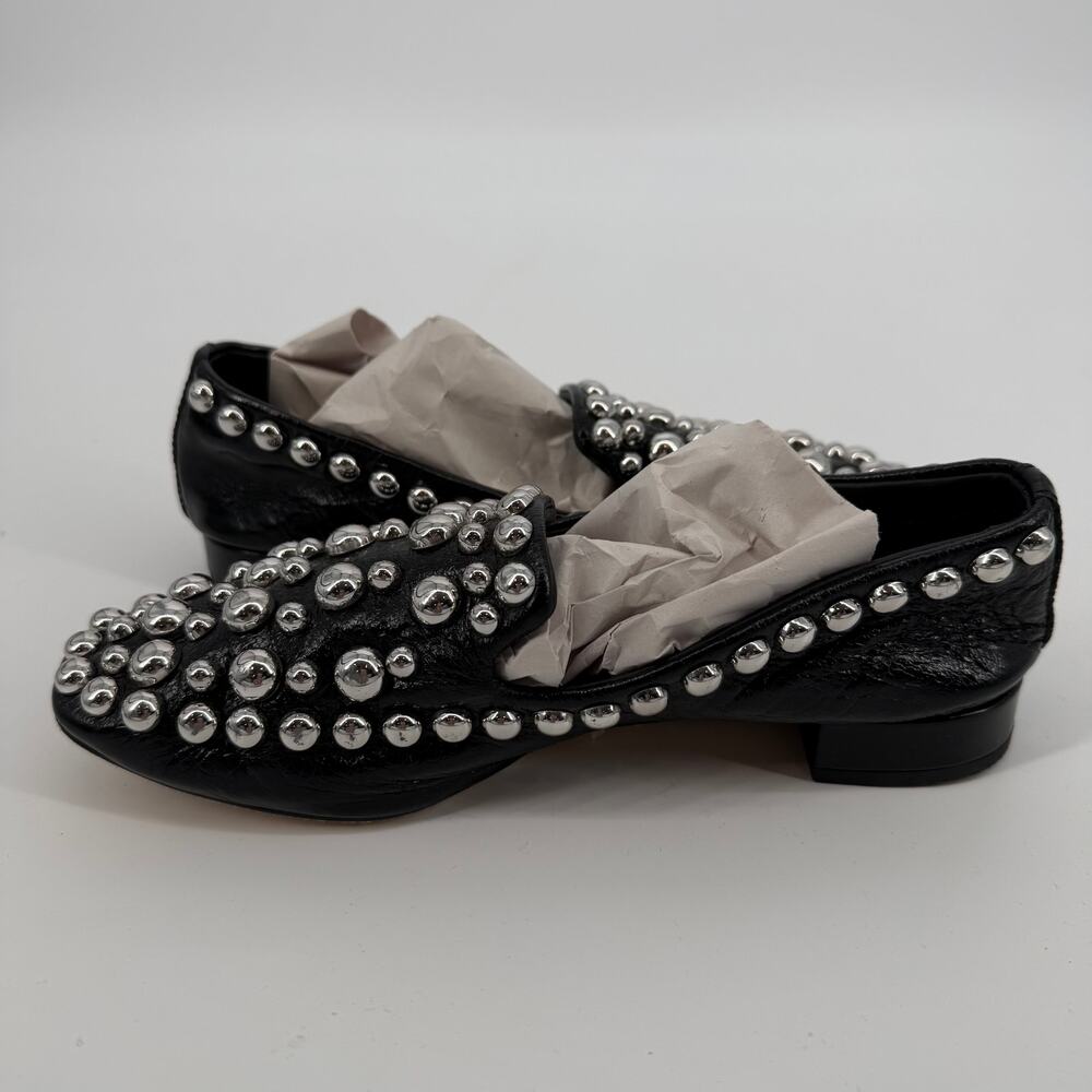 Zara Women's Black Leather Studded Block Heel Loafers Shoes Size 36 - Picture 4 of 9